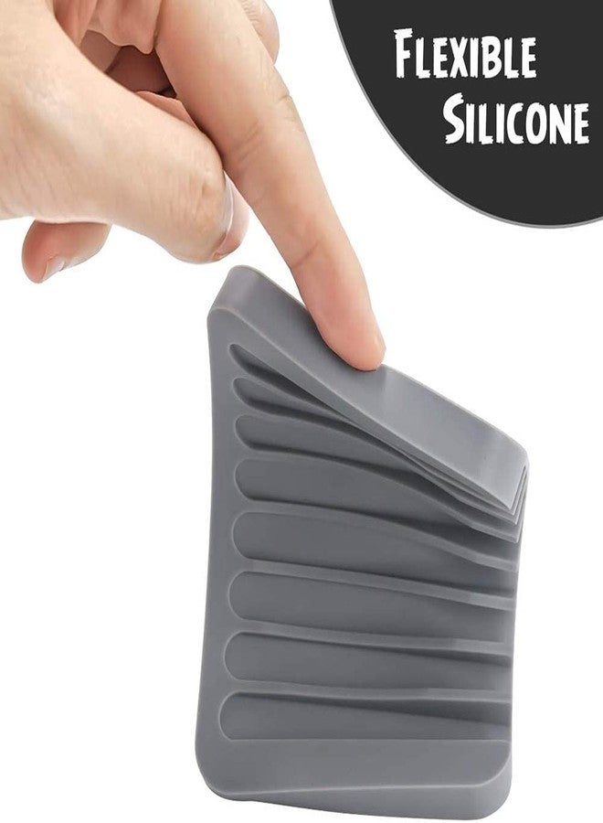 TASKHOUSE حامل صابون مرن من السيليكون من TASKHOUSE مع صينية شلال للحمام وحوض المطبخ (عبوة من 3 قطع، رمادي) - Image 5